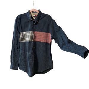 Vintage Tommy Hilfiger Patchwork Plaid Shirt Men’s L Made in Mauritius Y2K 2000